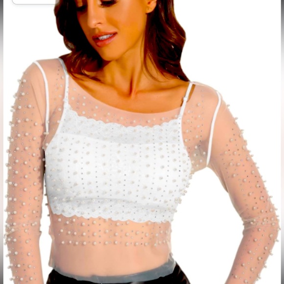 Pearl & Rhinestone Mesh Top - Picture 1 of 5